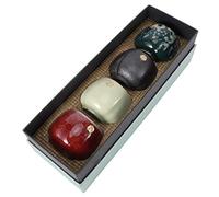 Alomejor Ensemble de 4 Tasses à thé Cuites au Four, Verres en Céramique de Style Japonais Vintage pour la Dégustation de thé en Famille, Finition Lisse, 3 Pouces/2,8 Pouces (Bonheur continu)