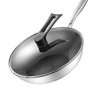 Alomejor Poêle Wok en Acier Inoxydable, Conception Double Couche en Nid | Résistant aux hautes températures, facile à nettoyer, antiadhésif, essentiel pour la cuisine, léger, durable