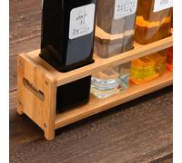 Alomejor Porte-bouteille D'huile Multifonctionnel, Gain de Place, Support de Rangement en Bois de Bambou pour Fournitures de Cuisine, 4 Trous (Fentes carrées)