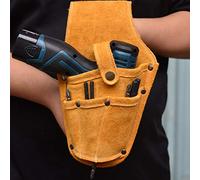 Alomejor Sac de Taille pour Outils électriques Durable, Pochette de Rangement Pratique pour les Artisans de Rénovation de L', Peau de Vache Jaune 28x10x17cm