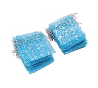 Alomejor Sac en Maille Transparente à Cordon de Serrage, Pochette à Bijoux à Motif D'étoile Exquis pour L'église de Mariage 50 Pièces (bleu clair)