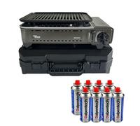 Alpen Camping - Barbecue à Gaz Nevada 1780W + 4 Cartouches Butane - Allumage Piezo - Grille avec Évacuation des Graisses et Mallette de Transport - Van Camping et Bivouac