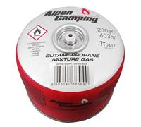 Alpen Camping Cartouche de gaz propane-butane 230 g EN 417 7/16″ Filetage extérieur Réchaud de camping Survival Expedition - Fiable - 10 °C à +40 °C - Certifié PI 0656/PI 0437 (1 pièce)