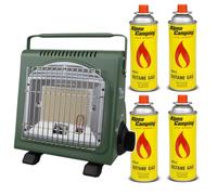 Alpen Camping Chauffage au gaz, avec 4 cartouches de 400 ml, puissance de chauffage de 1,7 kW, consommation de gaz économique 124 g/h, allumage piézoélectrique, idéal pour l'extérieur, tente et abri
