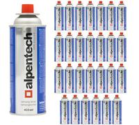 Alpen Camping Lot de 28 cartouches de gaz butane - 250 g - 450 ml - Pour réchaud à gaz, chalumeau à souder, chalumeau Bunsen, camping, cuisinière en extérieur - Rechargeable - Compatible EN 417 (28