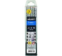 Alpen Force X Jeu de 3 forets SDS-plus pour marteau perforateur avec boîte en plastique 4 tranchants Argenté Ø 6,0/8,0/10,0 mm