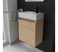 Alpenberger Lavabo avec meuble bas 45 cm | Ensemble de meubles de salle de bain | Petit lavabo WC pour invités | Meuble bas de salle de bain en chêne clair