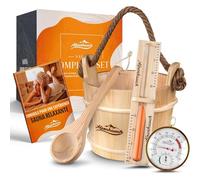 ALPENHAUCH Seau pour sauna avec louche [100% bois naturel] - Seau noble pour sauna avec sablier & thermomètre