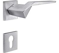 ALPENSTAHL Paladin Poignée de porte en acier inoxydable argenté - Poignée de porte intérieure - Poignée de porte antique - Rosace BB - Serrure à garnitures - Paire de poignées sur rosace