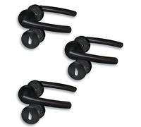 Alpertec Rosace Set II Lot de 3 ferrures de porte en acier inoxydable pour 3 pièces avec trou de verrouillage et clip Diamètre 52 mm Noir