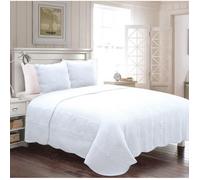 ALPES BLANC - Couvre lit blanc 2 personnes 230x250 cm + 2 taies - Boutis 100% coton - Piquage en vagues