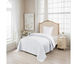 ALPES BLANC - Couvre lit blanc matelassé 180x240 cm + taie 65x65 cm - Boutis élégant pour lit 1 pesonne, envoloppe percale de coton