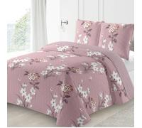 ALPES BLANC - Couvre lit Bouquet floral 220x240 cm + taies 65x65 cm - Boutis fleuri sur fond vieux rose, ambiance romantique chic