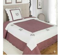 ALPES BLANC - Couvre lit boutis Peaceland Gris 100% coton 180x240 cm + 1 taie carrée assortie - Brodé léger et doux - Bicolore