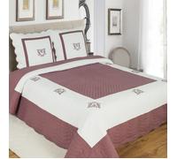 ALPES BLANC - Couvre lit boutis Peaceland Gris 100% coton 230x250 cm + 2 taies carrées - Brodé léger et doux - Bicolore