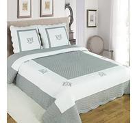 Alpes Blanc Couvre-lit Brodé Peaceland/Dessus de lit 100% Coton/Boutis Grandes Tailles/Jeté de lit Bicolore (Gris/Grey, 230_x_250_cm)