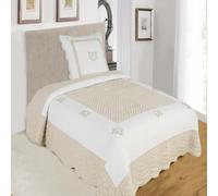Alpes Blanc Couvre-lit Brodé Peaceland/Dessus de lit 100% Coton/Boutis Grandes Tailles/Jeté de lit Bicolore (Lin/Beige, 180_x_240_cm)