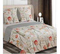 ALPES BLANC - Couvre lit imprimé tulipes rouges 220x240 cm - Boutis printanier pour lit double + taies assorties