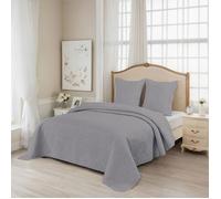 ALPES BLANC - Couvre lit matelassé gris 230x250 + taies - Enveloppe percale coton 85 fils, élégant, et confortable pour lit double