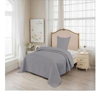 ALPES BLANC - Couvre lit matelassé uni gris 180x240 cm pour lit 1 personne - Boutis avec envoloppe percale de coton + taie 65x65 cm