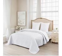 ALPES BLANC - Couvre lit uni blanc 250x260 cm, enveloppe percale de coton - Boutis matelassé grande dimension avec 2 taies 65x65 cm