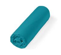 ALPES BLANC - Drap housse Percale 80 fils - Bleu canard 90x190 cm - Grand bonnet 30 cm - Fabrication Européenne - Doux, résistant