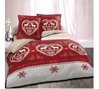 ALPES BLANC - Housse de couette 240x220 cm Chalet Winter Rouge + 2 taies - 100% coton 57 fils - Finition rabat - Qualité grand teint
