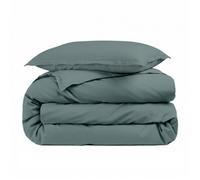 ALPES BLANC - Housse de couette Anthracite 140x200 percale de coton 80 fils + Taies 65x65 - Fabriquée en Europe - Doux et résistant