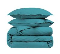 ALPES BLANC - Housse de couette Bleu canard 260x240 percale de coton 80 fils + Taies 65x65 - Fabriquée en Europe - Doux et résistant