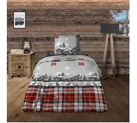 ALPES BLANC - Housse de couette Chalet 140x200 cm + 1 taie 65x65 cm - 100% coton 57 fils - Grand teint, Finition rabat