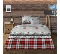 ALPES BLANC - Housse de couette Chalet 260x240 cm + 2 taies 65x65 cm - 100% coton 57 fils - Grand teint, Finition rabat