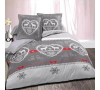 Alpes Blanc - Housse de Couette Chalet Winter Gris + 2 Taies Carrées - 100% Coton Qualité Supérieure - Grand Teint - Parure Esprit Montagne - 260 x 240 cm
