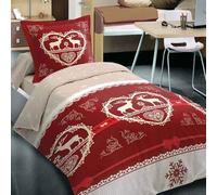 Alpes Blanc - Housse de Couette Coton 140x200 Chalet Winter Rouge + taie - 100% Coton- 57fils/cm²-Grand Teint -Finition Rabat à Border