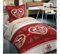 ALPES BLANC - Housse de Couette coton 140x200 Chalet Winter Rouge + taie - 100% coton- 57fils - grand teint -finition rabat à