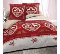 Alpes Blanc Housse de Couette Coton Montagne Winter Rouge 280 x 240 cm | Ambiance montagne pour lit King size • Toucher doux • Finition rabat à border • Couleurs grand teint