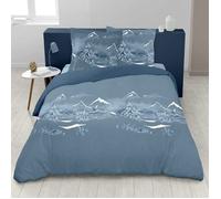 ALPES BLANC - Housse de couette Nuit des Alpes 240x220 cm + 2 taies carrées - 100% coton 57 fils - Esprit montagne - Finition rabat