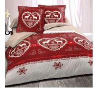 ALPES BLANC - Housse de couette Winter Rouge 200x200 cm + 2 taies 65x65 cm - Esprit Chalet en coton, grand teint, douceur et confort
