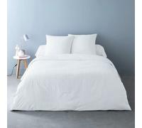 Alpes Blanc - Housses de Couette Unies rayées Pur Satin de Coton 78 Fils + 2 taies 65x65 cm - Doux et Respirant - Finition Boutons