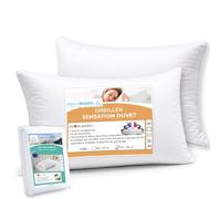 Alpes Blanc - Lot de 2 Oreillers Sensation Duvet, Moelleux et Gonflants, Confort Hôtel + 2 sous-Taies de Protection - Enveloppe 100% Coton - Fabrication Française - Lavables - 50 x 70 cm