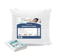 ALPES BLANC - Pack 4 pièces : lot de 2 oreillers mémoire de forme + 2 sous-taies en coton 65x65 cm - Fabriqués en France