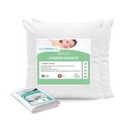 ALPES BLANC - Pack de 2 oreillers anti-acariens + 2 sous-taies coton 60x60 cm - Fabrication française