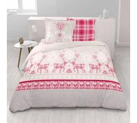 Alpes Blanc Parure de draps Esprit Chalet Pur Coton Vanoise Rouge