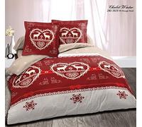Alpes Blanc Parure de Draps Winter Rouge/Parure 4 pièces/Lit 160x200 cm/Drap Plat + Drap Housse + Taies