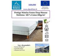 Alpes Blanc Protège Matelas 100% Coton 200gr/m² Forme Drap Housse/Protège Matelas Larges Bonnets Pur Coton (160_x_200_cm)