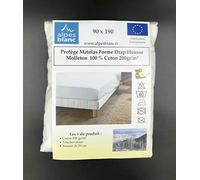 Alpes Blanc Protège Matelas 100% Coton 200gr/m² Forme Drap Housse/Protège Matelas Larges Bonnets Pur Coton (90_x_190_cm)