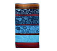 ALPES BLANC - Serviette de plage coquillages bleue & rouge 90x170 cm 100% coton
