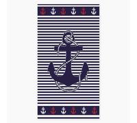 Alpes Blanc Serviette de Plage Marin 100% Coton égyptien 450g/m² 90x170 cm - Drap de Plage à Rayures Motif Ancre, Douceur et Absorption