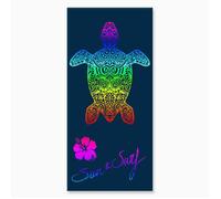 ALPES BLANC - Serviette de plage tortue multicolore sur fond bleu 90x170 cm -coton égyptien, confort optimal et absorption maximale