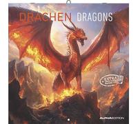 Alpha Edition - Dragons 2026 - Calendrier mural 30×30 cm avec motifs fantastiques de dragons & poster, calendrier en brochure 6 langues pour fans de fantasy, joueurs de rôle & amateurs de créatures