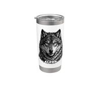 Alpha Wolf Motivation Noir Blanc Faune Nature Gobelet isotherme en acier inoxydable double paroi